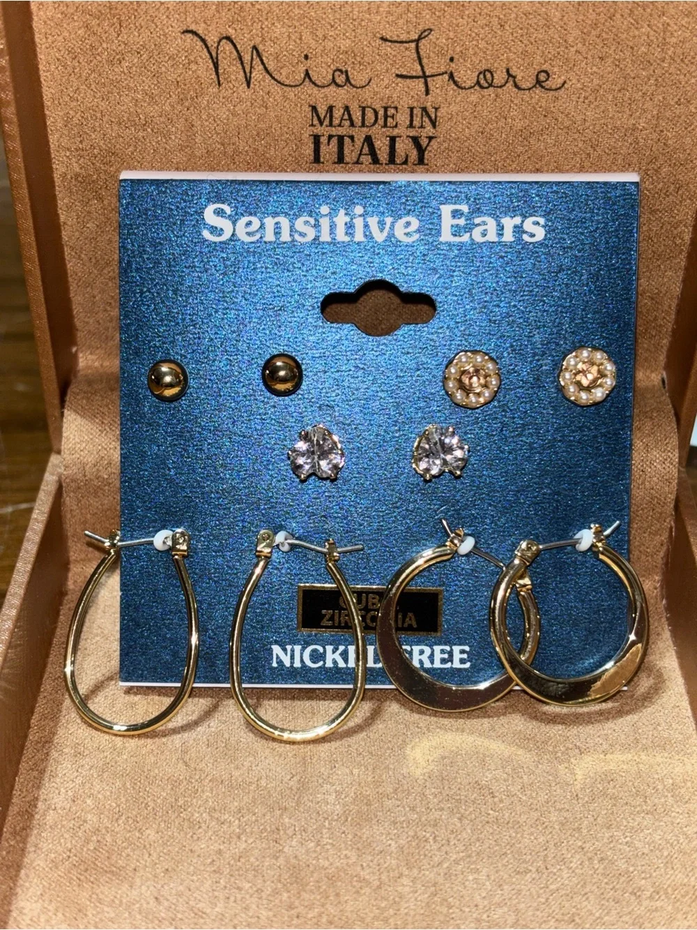 Sensitive Ears Gold Tone Hoop & Stud Earrings Set